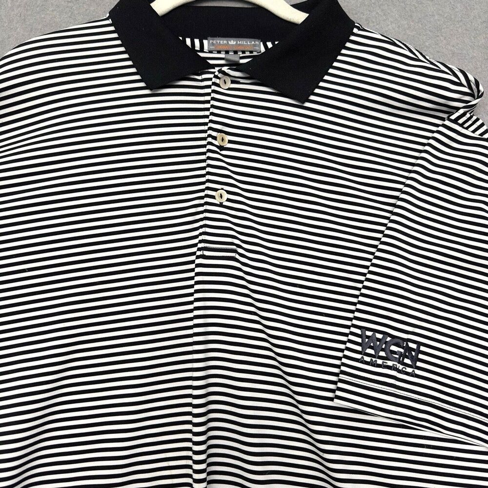 Peter Millar Summer Comfort Sz L Black White Striped Golf Performance Shirt